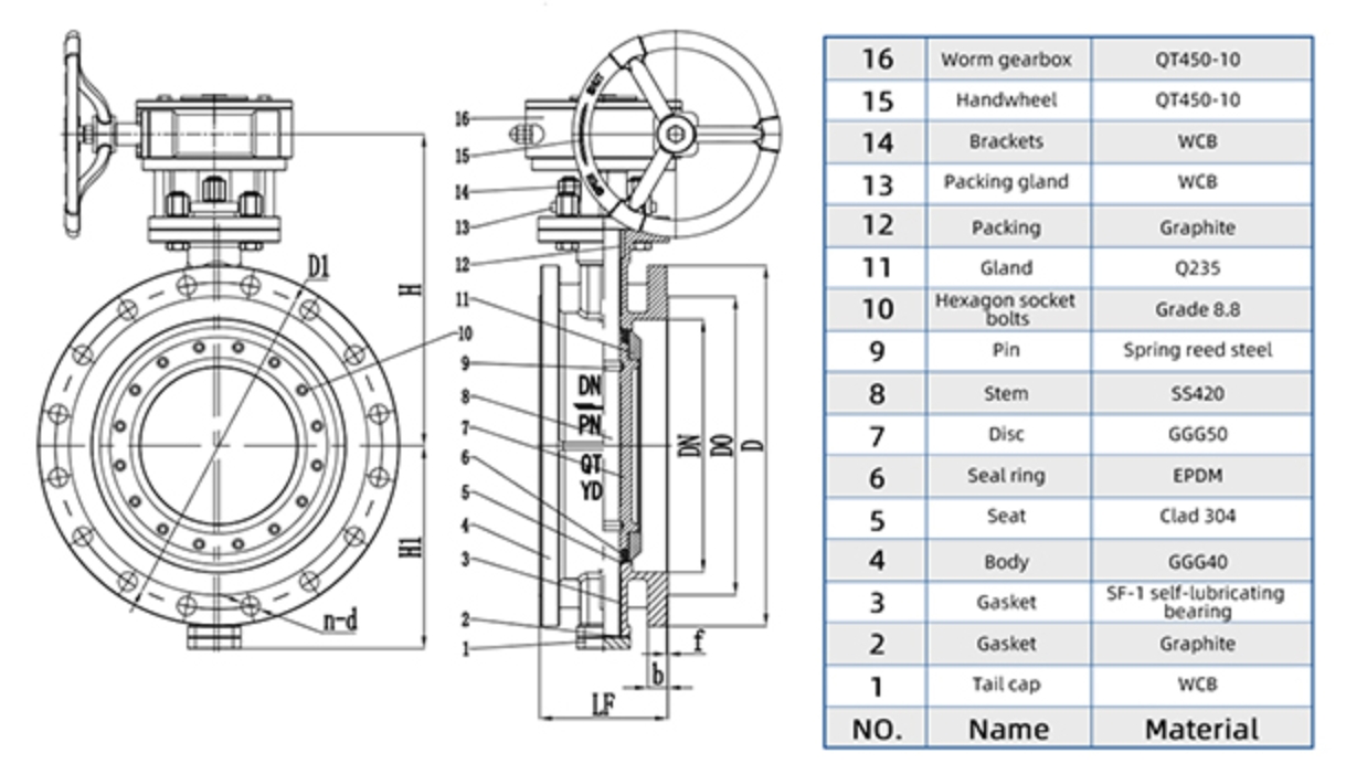 QT450 Ductile Iron Butterfly Valve dimension